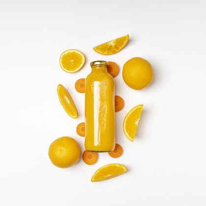 健康顶视图瓶装橙汁饮料方形食品