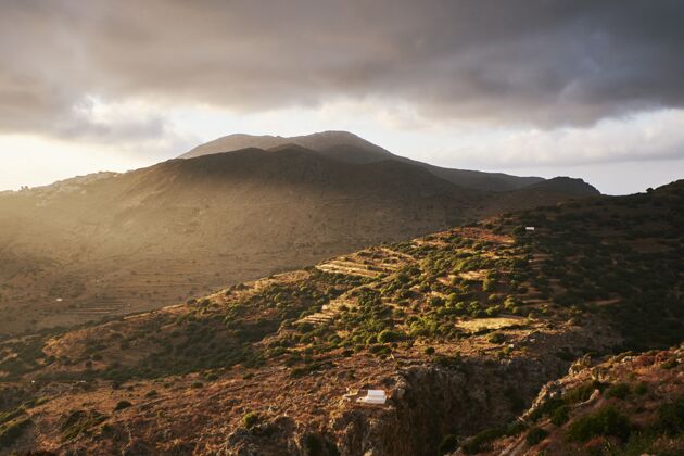 岛屿希腊阿莫戈斯岛埃盖利山的美丽照片希腊人行道蓝色