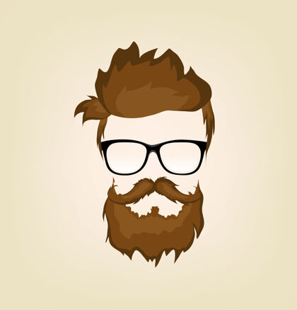 涂鸦男人的发型和脸上留胡子的头发插图平面胡子时髦