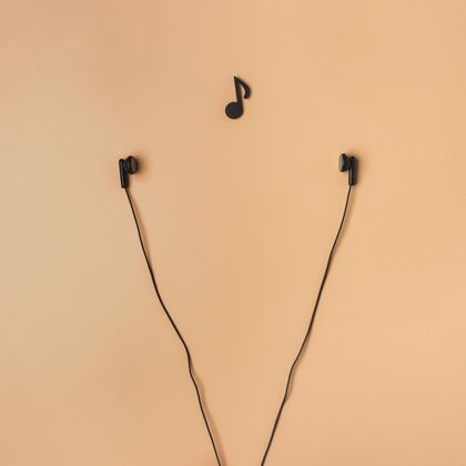 音乐带音符的耳机排列平调顶视图平调
