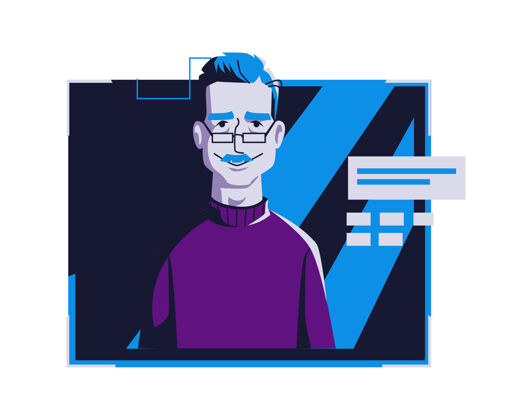 胡子现代人穿着休闲服的化身 矢量卡通插画有着个人脸和头发的男人 在深蓝色电脑上的浅色数码相框中 图片为网页资料成人人物用户