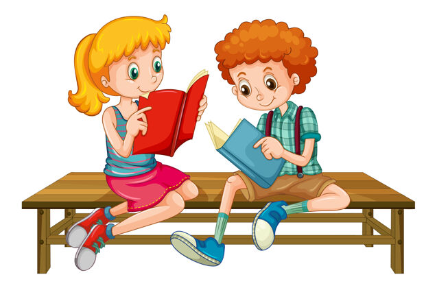 人物男孩和女孩在看书享受女性休闲