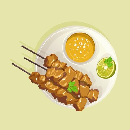 营养手绘沙爹插图美味健康食品餐