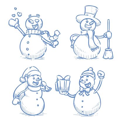 快乐手绘雪人人物集冬天事件绘制